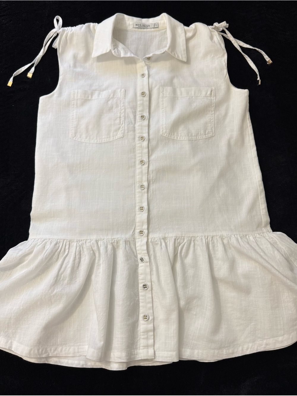 Mon Renn Sleeveless White Cotton Dress Sz XS Mini